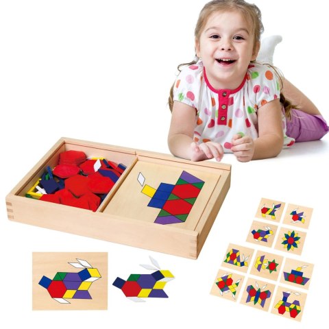  Drewniana Mozaika Geometryczna Klocki Dienesa Układanka Logiczna Montessori148 el