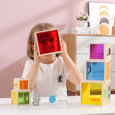  Drewniana Piramidka Edukacyjna Montessori Sorter Klocki Układanka