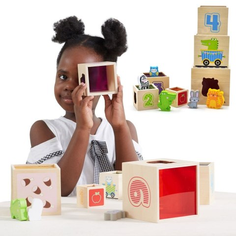  Drewniana Piramidka Edukacyjna Montessori Sorter Klocki Układanka