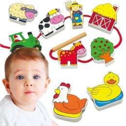  Drewniana Przeplatanka Klocki Farma do Nawlekania Montessori