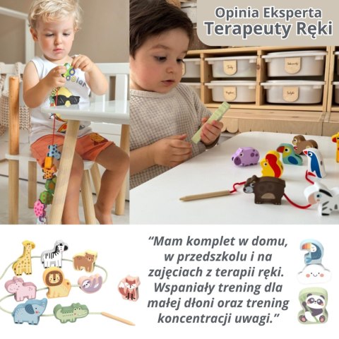  Drewniana Przeplatanka Klocki Farma do Nawlekania Montessori
