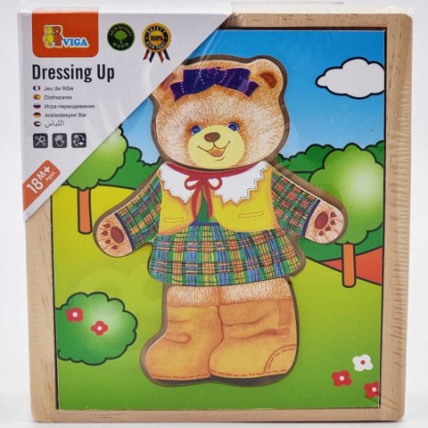  Drewniana Układanka Logiczna Puzzle Ubierz Misia Dziewczynkę