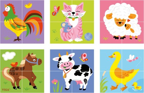  Drewniana Układanka Puzzle Farma 4 klocki