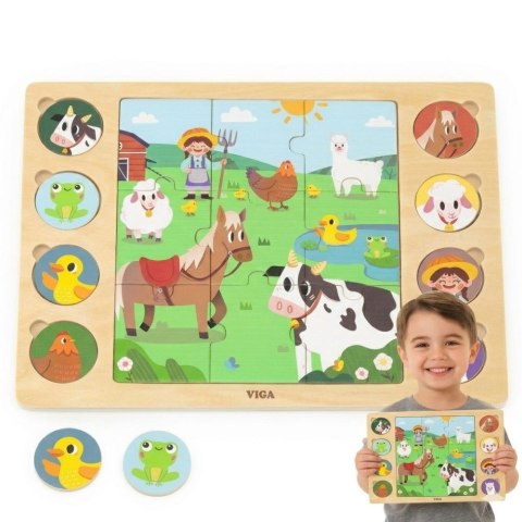  Drewniane Puzzle Odgadnij Po Cieniu - Farma Układanka 17 el.