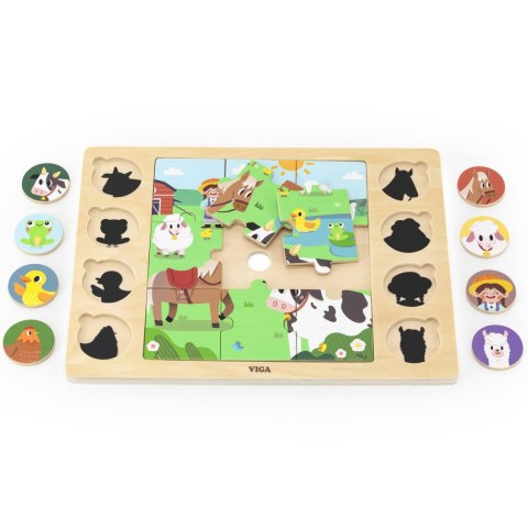  Drewniane Puzzle Odgadnij Po Cieniu - Farma Układanka 17 el.