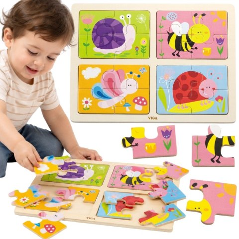  Drewniane Puzzle Owady 4w1