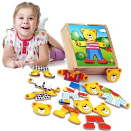  Drewniane Puzzle Układanka Edukacyjna Ubierz Misia Chłopca