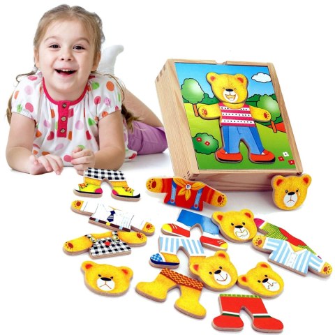  Drewniane Puzzle Układanka Edukacyjna Ubierz Misia Chłopca