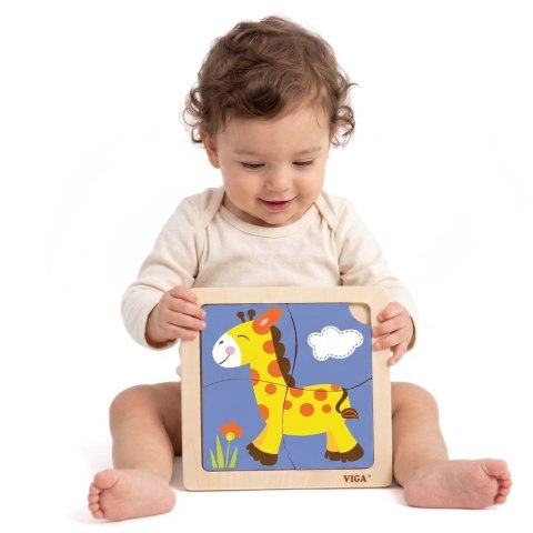  Drewniane Puzzle Układanka Edukacyjna Żyrafa 4 el. Montessori