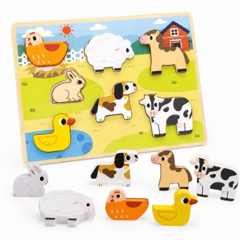  Drewniane Puzzle Układanka Montessori 2w1 Figurki Farma