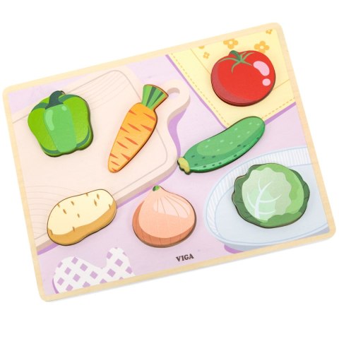  Drewniane Puzzle Układanka Montessori 2w1 Figurki Warzywa