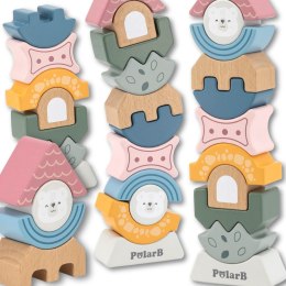  PolarB Drewniana Układanka Balansująca Wieża Montessori Klocki Prezent  PolarB
