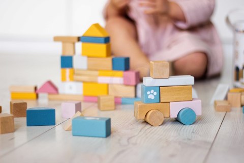  PolarB Zestaw drewnianych klocków w wiaderku - 60 elementów