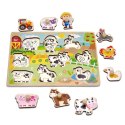  GREEN Drewniane Puzzle Montessori Farma z Pinezkami Do Dopasowania