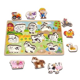  GREEN Drewniane Puzzle Montessori Farma z Pinezkami Do Dopasowania