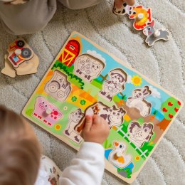  GREEN Drewniane Puzzle Montessori Farma z Pinezkami Do Dopasowania