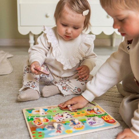  GREEN Drewniane Puzzle Montessori Farma z Pinezkami Do Dopasowania