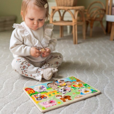  GREEN Drewniane Puzzle Montessori Farma z Pinezkami Do Dopasowania