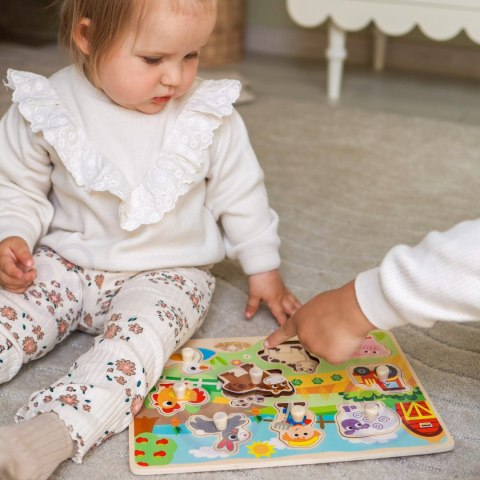  GREEN Drewniane Puzzle Montessori Farma z Pinezkami Do Dopasowania