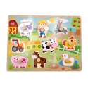  GREEN Drewniane Puzzle Montessori Farma z Pinezkami Do Dopasowania