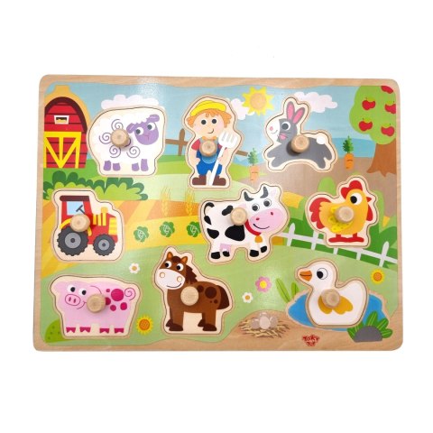  GREEN Drewniane Puzzle Montessori Farma z Pinezkami Do Dopasowania