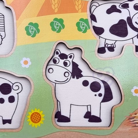  GREEN Drewniane Puzzle Montessori Farma z Pinezkami Do Dopasowania