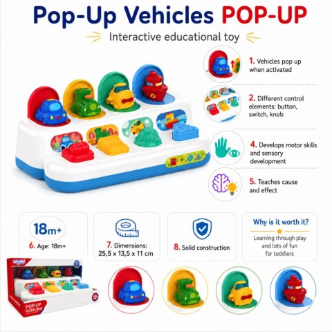  BABY Zabawka Edukacyjna Wyskakujące Pojazdy POP-UP