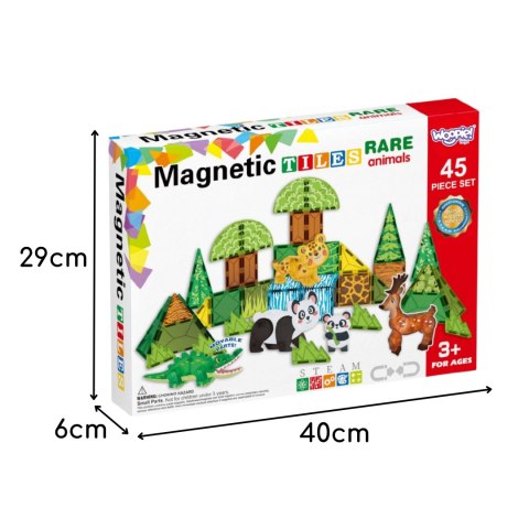  Klocki Magnetyczne Konstrukcyjne 3D Zestaw Edukacyjny Rzadkie Zwierzęta 45el.