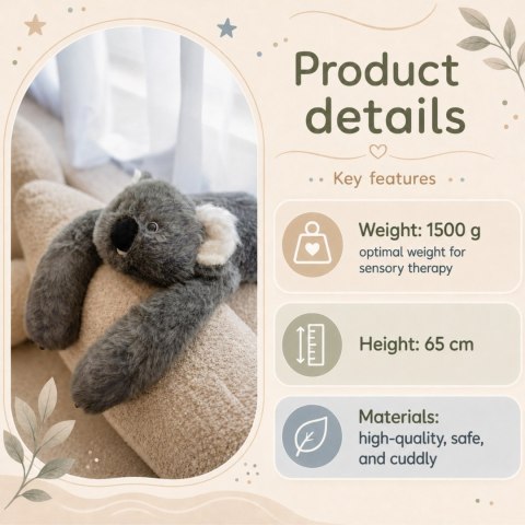  Pluszak Obciążeniowy Koala Antystresowy Sensoryczny Ciężkomiś Przytulanka 65cm 1500g