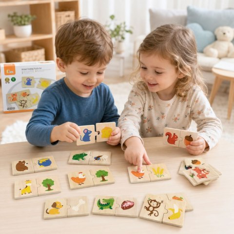  Drewniane Puzzle Nakarm Zwierzątko Co jedzą Zwierzęta Układanka