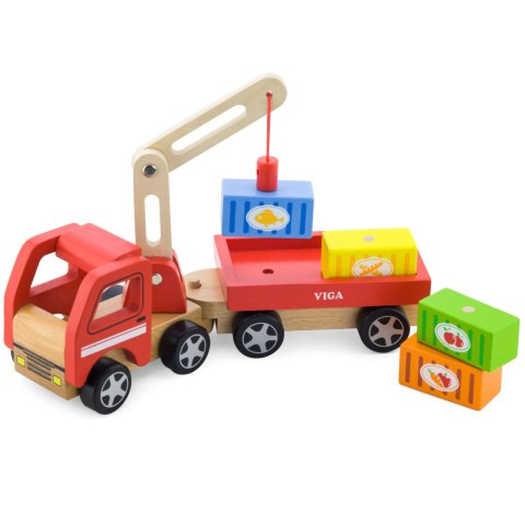  Drewniany Dźwig Samochód Ciężarówka z Kontenerami Magnes Montessori 18 m+