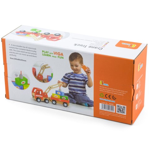  Drewniany Dźwig Samochód Ciężarówka z Kontenerami Magnes Montessori 18 m+